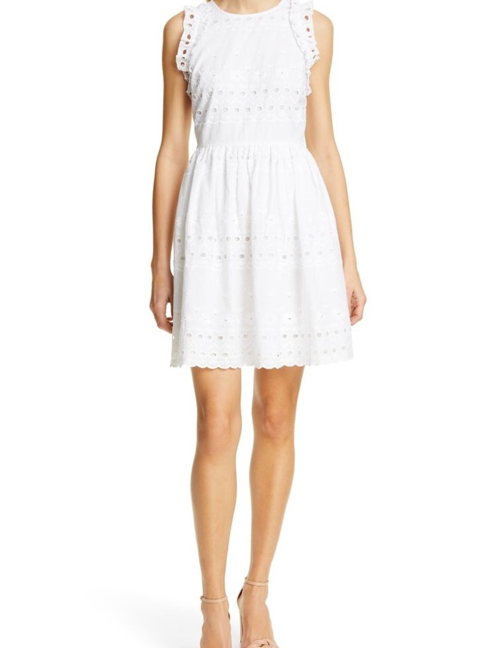 NWOT Kate Spade White Cotton Eyelet Sleeveless Ruffle Mini Dress Size 14